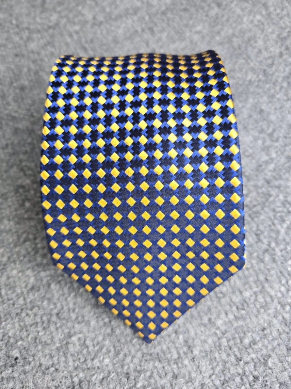 Charvet Place Vendôme Silk Tie Geometric Blue Gold Diamond Woven France